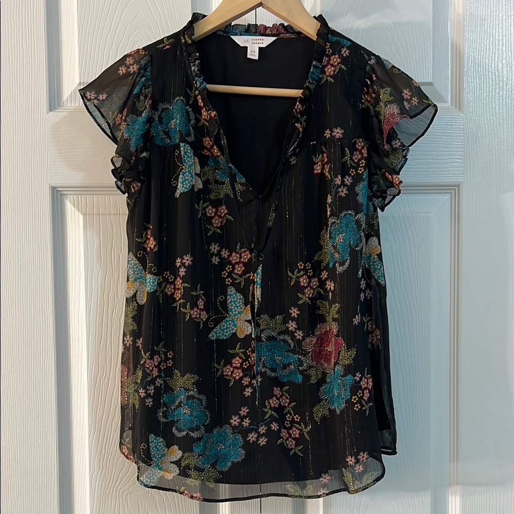 LC Lauren Conrad Ruffled Cap Sleeve Blouse